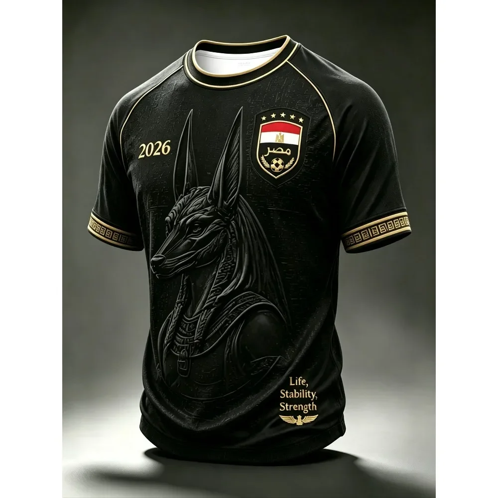 Men Fashion Short Sleeve Football Shirt Full Ancient Egyptian Relief Jacquard Quick Dry Breathable Fan Sport Jersey