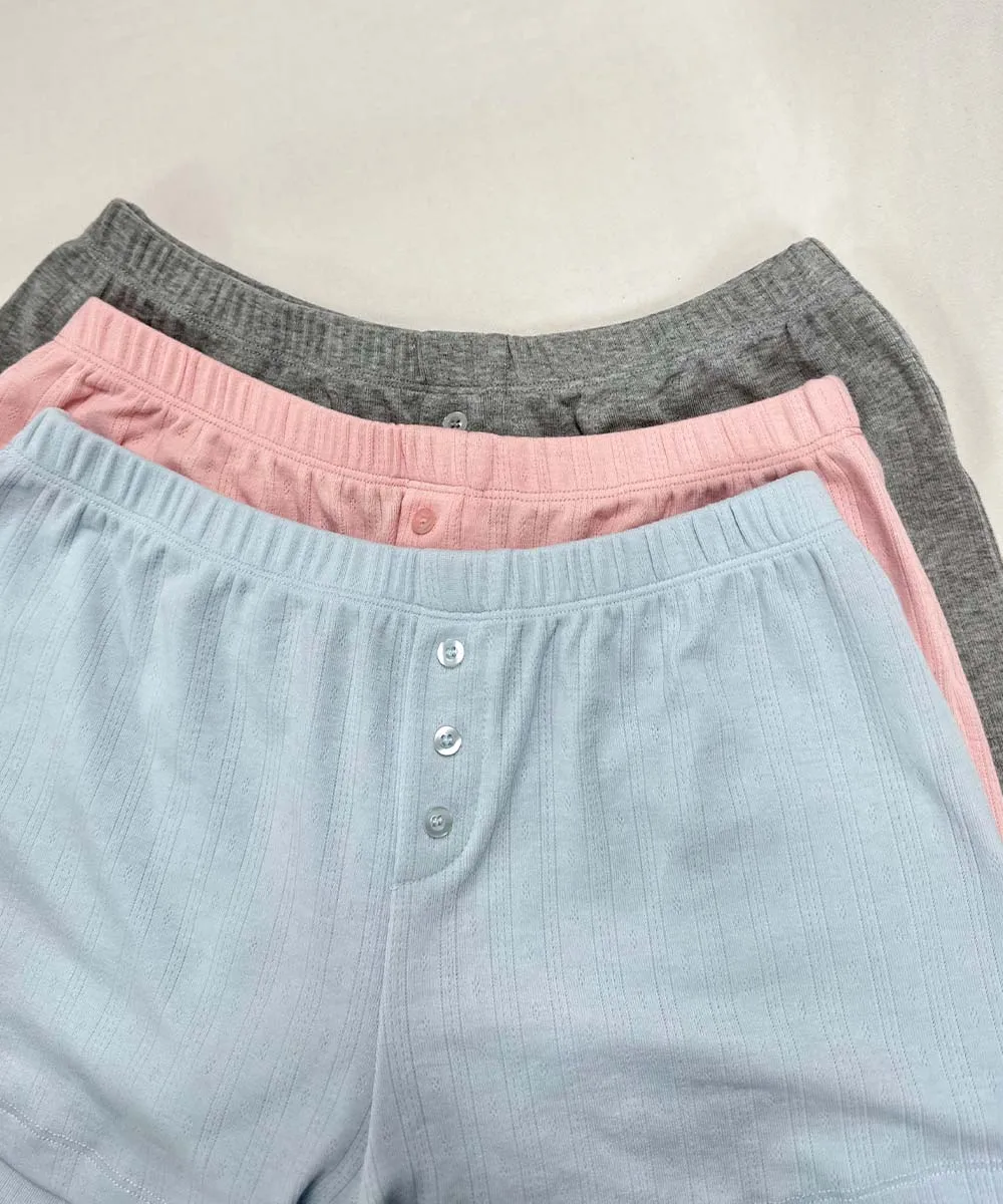 Women Summer Solid Color Elastic Shorts Casual Loose Stripe Bottoms Pants Underwear Shorts Knitting Loungewear Short Pants