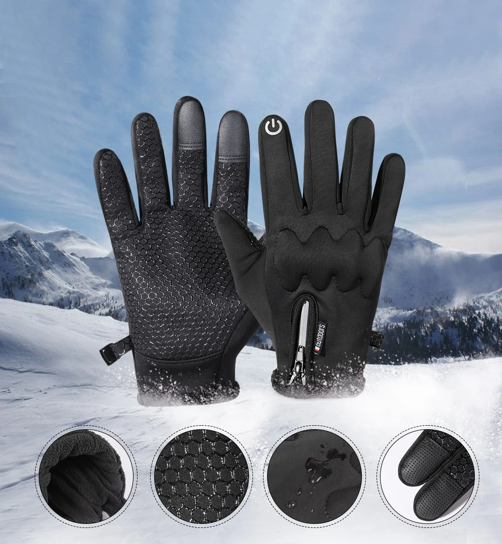 Winter Motorcycle Gloves Thermal Touch Screen Windproof Anti-skid Protective Gear for Sport Motorbike Cycling Riding Skiing Bike