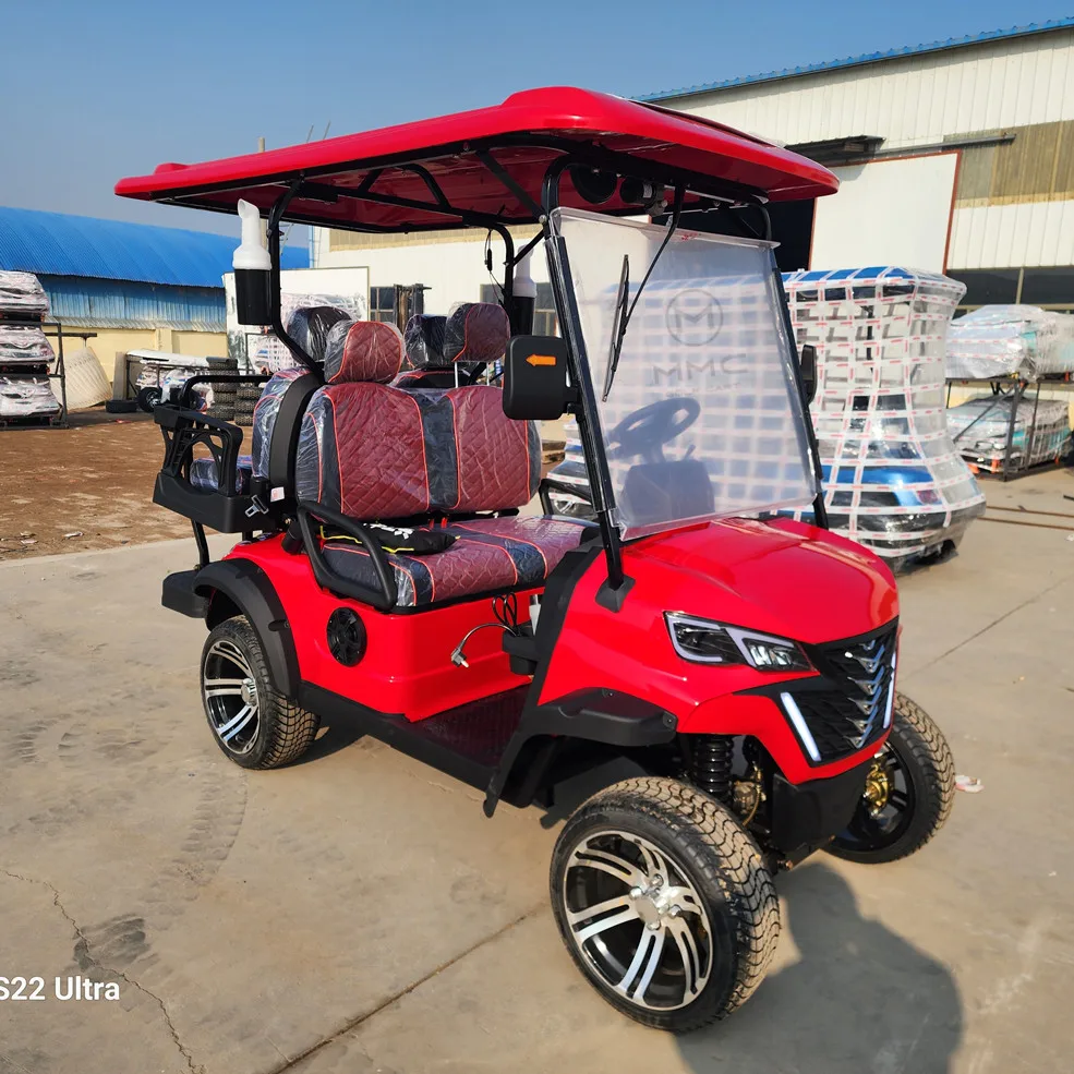 Red Golf Cart Solar Panel 5000w 7000w 2 4 6 Seater Electric 60V 72V Lithium Battery Off-Road Golf Cart