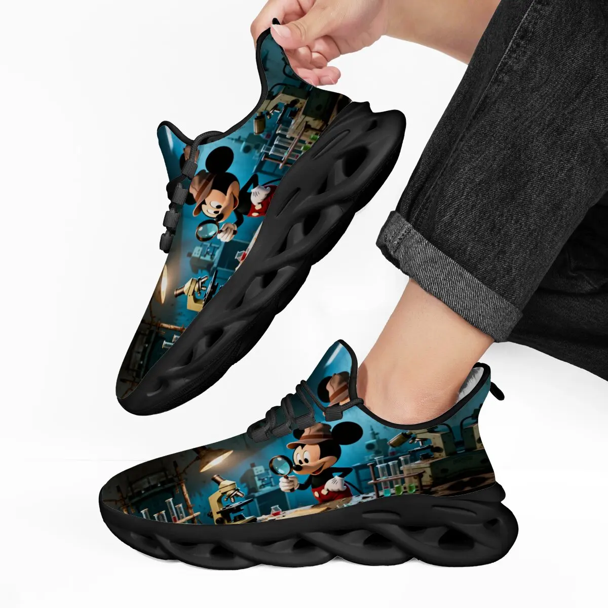 

Casual Sports Sneakers for Men and Women Fleece Lined Mickey Mouse Scientist Theme Walking Sneakers Breathable Running Shoes