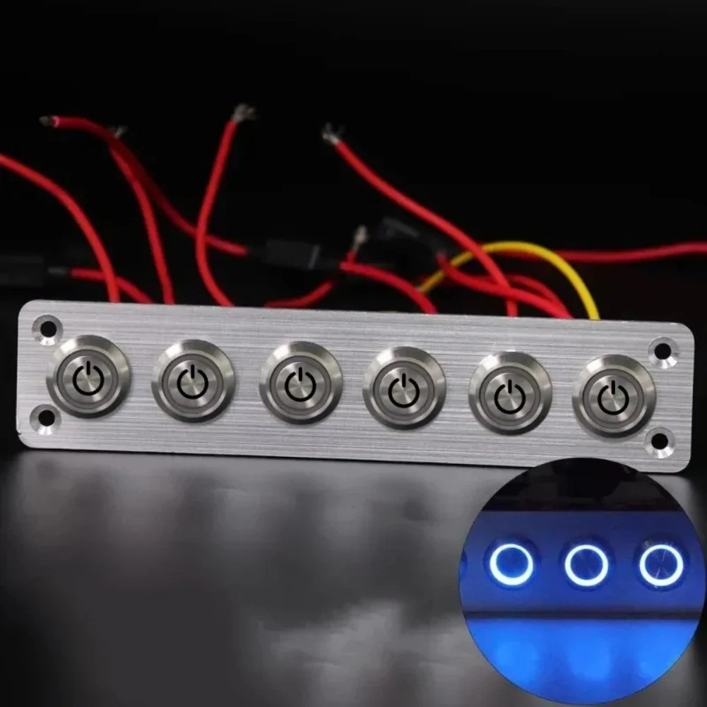 4 6 Gang Pushbutton Switch Panel IP65 Pre-Wired Aluminum Plate With Indicator Light For Car Truck Boat Marine Vehicle Control