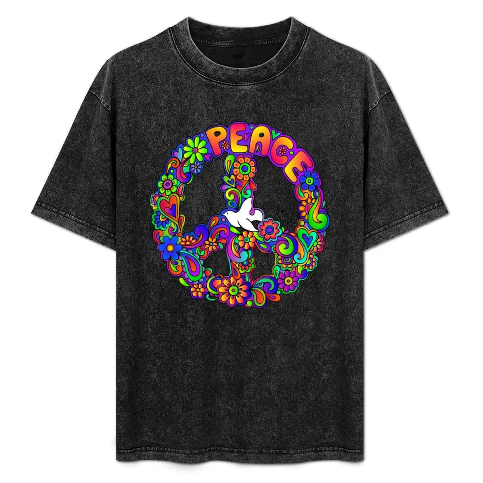 

Flower Power Retro Hippie Peace Symbol T-Shirt designer shirts cotton man t-shirts blue lock tshirts for men