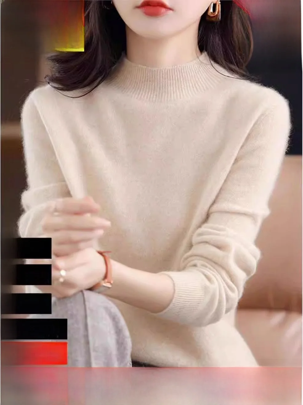

Spring New Style Loose Knitted Woolen Sweater Half High Collar Women's Overhead Top Velvet Inner Wear Slimming Versatile Base...