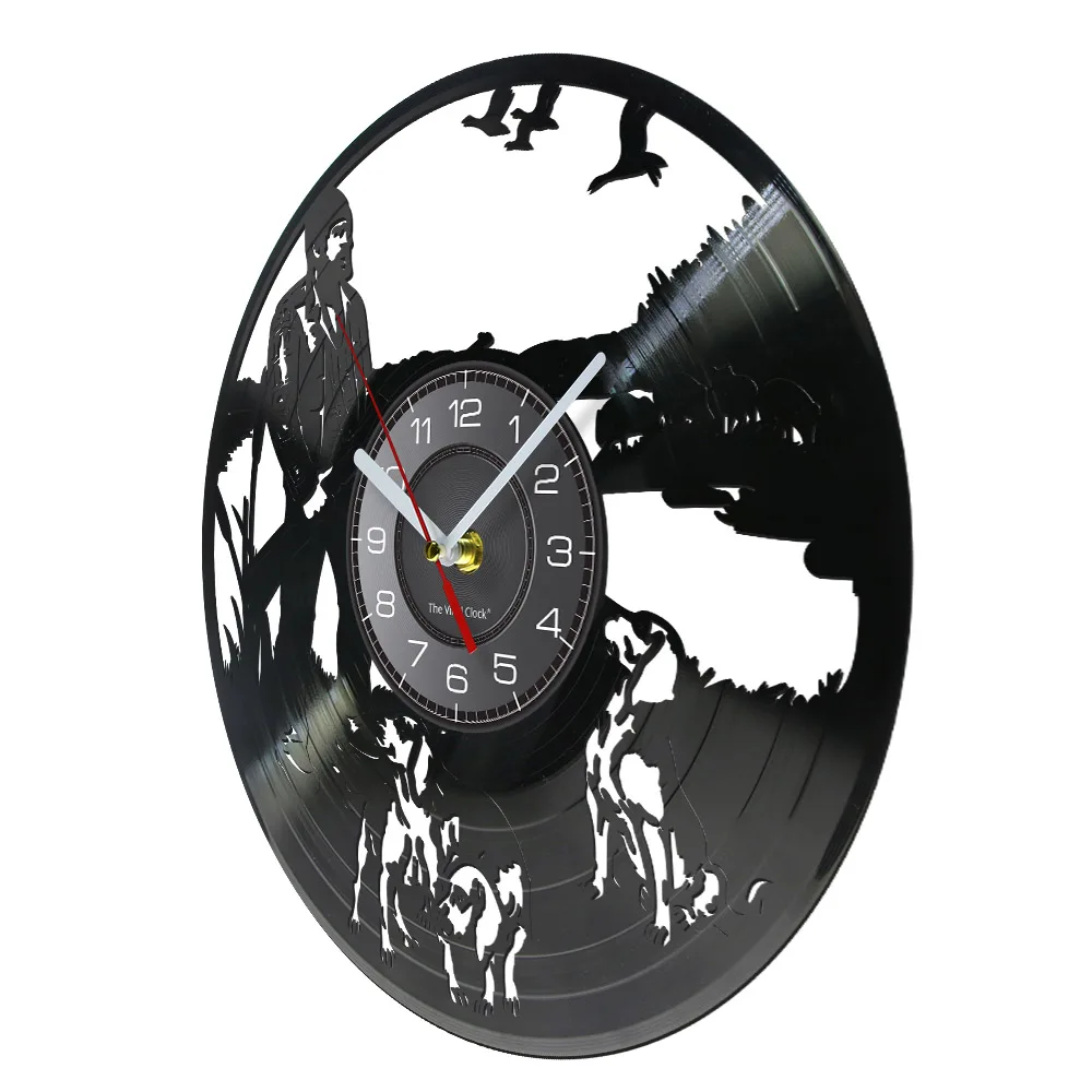 Hunter Rifle Dog Nature Ducks Wall Art Pheasant Hunting Shot Hobby Vinyl Record Wall Clock Home Decor Handmade Art Gift Hunters