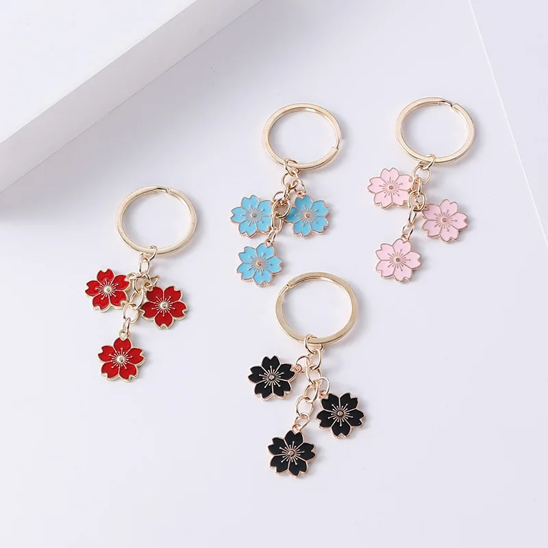 Cute Sakura Keychain Trendy Flower Tassel Pendant Simple Metal Keyring Girls Handbag Ornament Car Key Chain Accessories