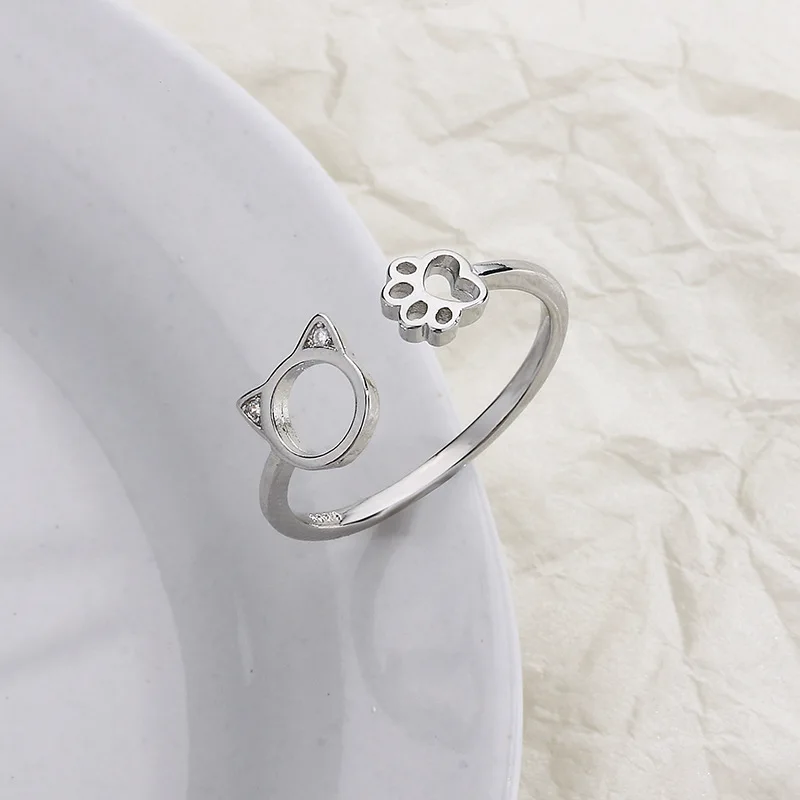 Cute Hollow cat Paw Ring For Women Fashion 925 Sterling Silver Jewelry Sweet Romantic Zircon Rings Women Charm Gift