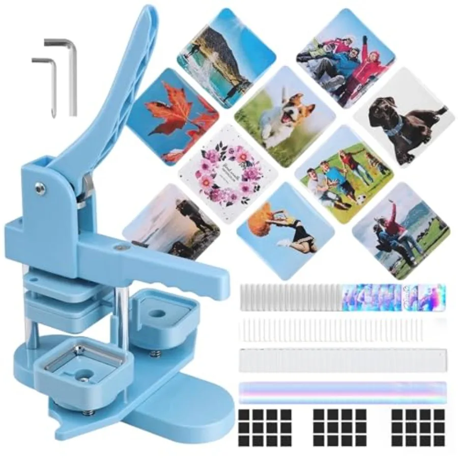 

Square Photo Magnet Button Maker Kit - Holographic Film 2'' x 2'' Button Press Machine with 100 Set Fridge Magnet Making Suppli