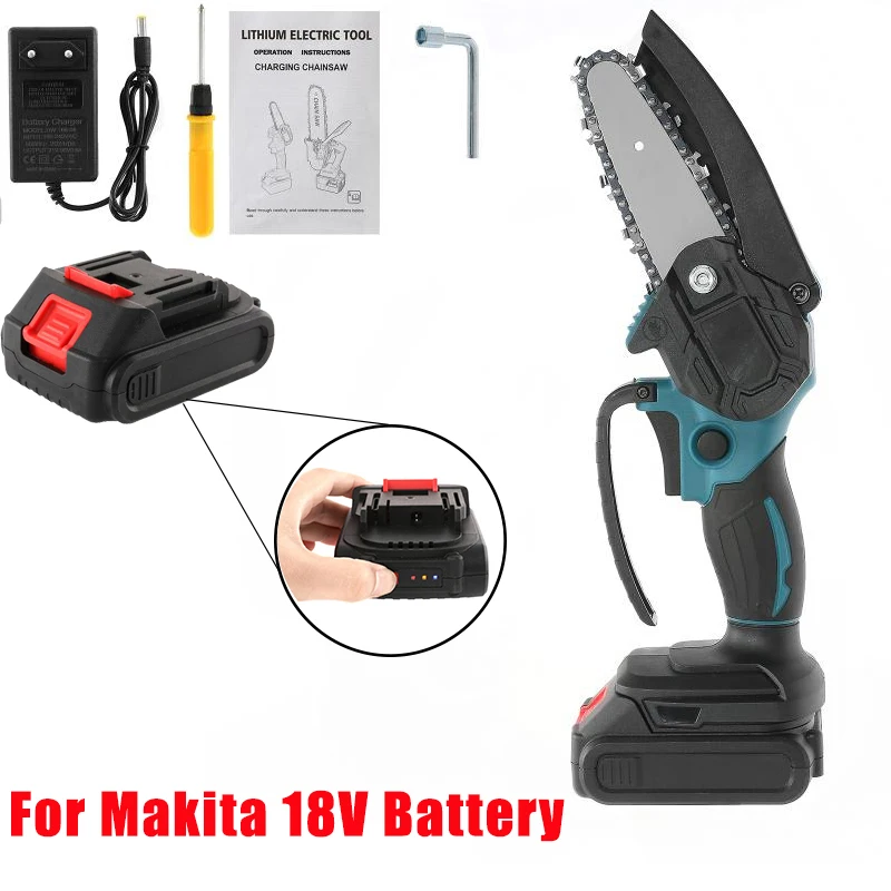 

4 Inch 500W 88V Mini Electric Chain Saw With Battery Indicator Rechargeable Woodworking Power Tool For Makita 18V Battery