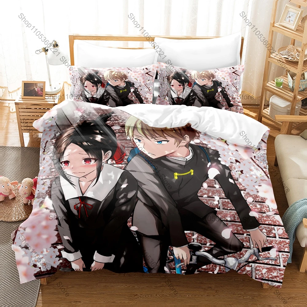 Cool Kaguya-sama Love is War Anime Bedding Set 1 Duvet Cover + 2 Pillowcases Shinomiya Kaguya Student Council Bedroom Decor