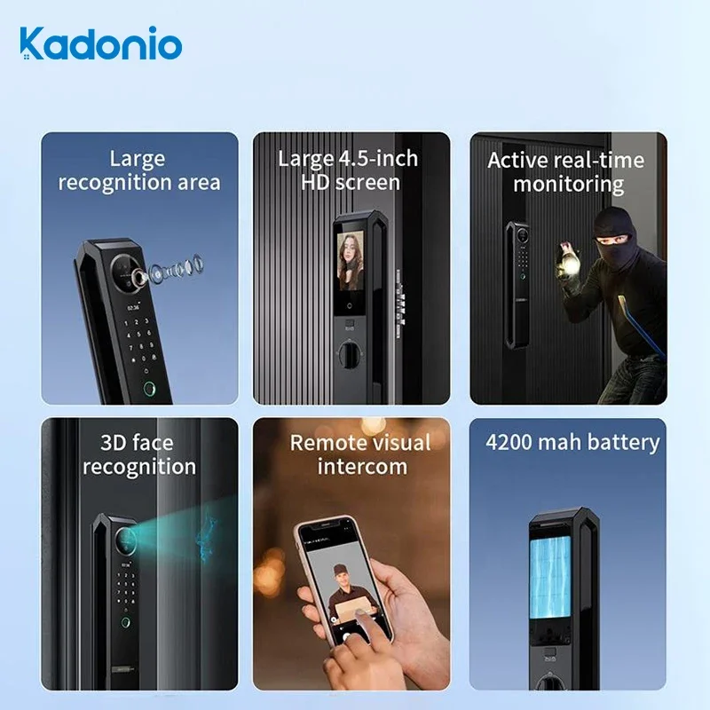 006Kadonio Smart Door Lock with Electronic Keypad NFC 3D Face Recognition Digital Code and Key Fingerprint and WiFi