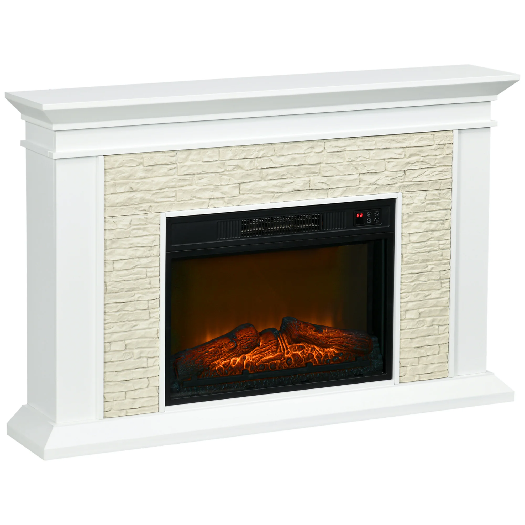 HOMCOM Chimenea Eléctrica con Calefacción 1800W Efecto Llama 120x24x80 cm Blanco