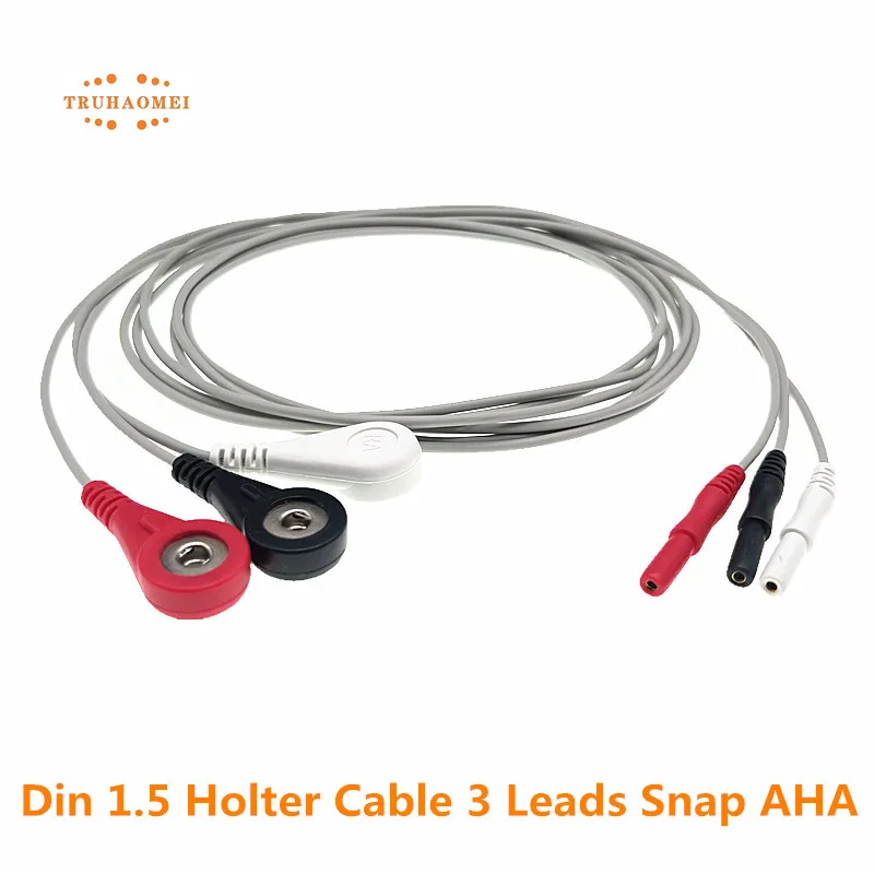 Din 1.5 MM Holter kablo ekg Leadwires 3LD 5LD 7LD 10LD AHA veya Holter kaydedici enstrüman için IEC Snap 4.0