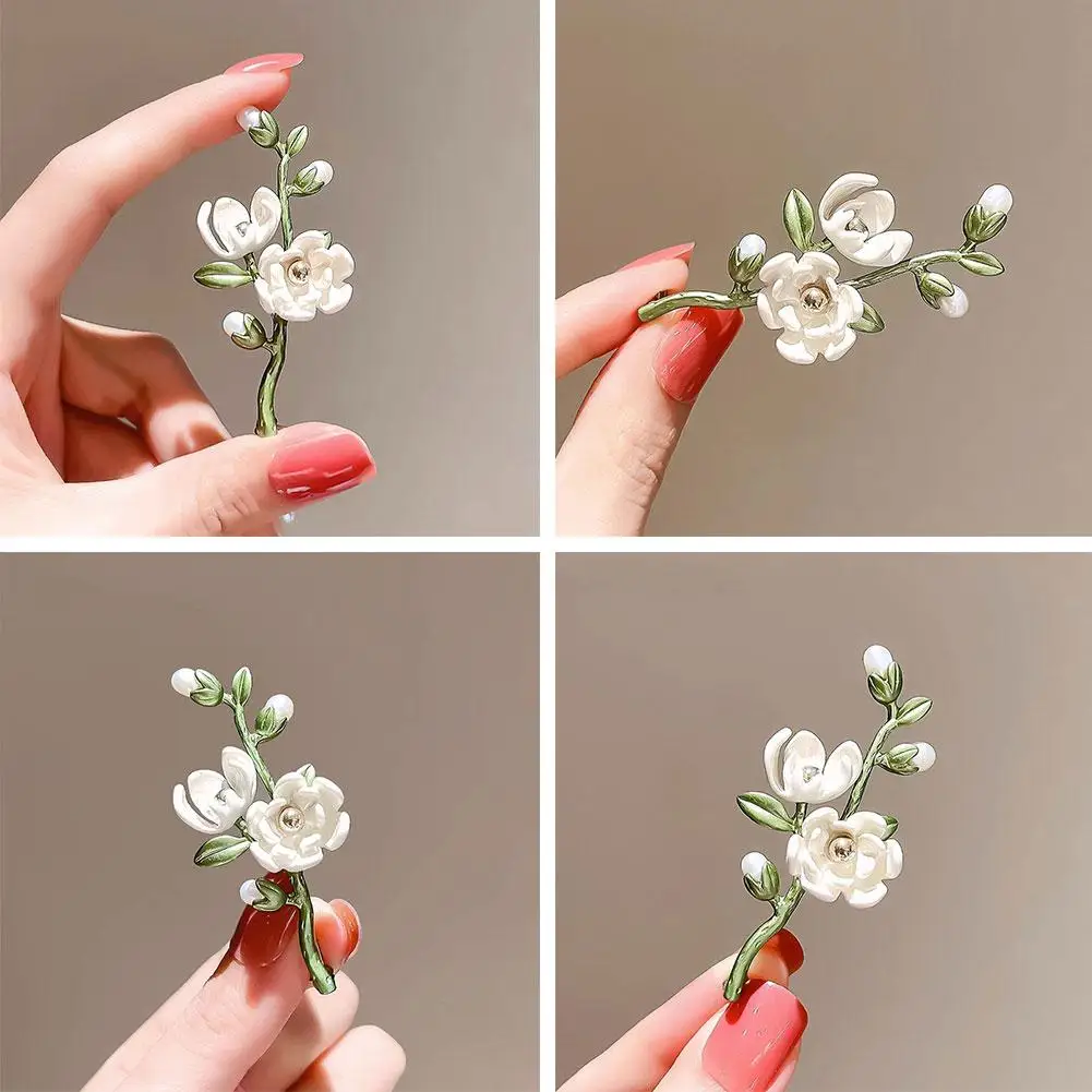 Enamel Lily Magnolia Plant Brooch For Women Weddings Banquet Office Brooch Pins Gifts Clothes Ornament Wholesale L3P8