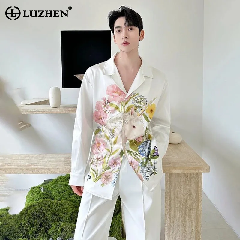 LUZHEN 2026 Spring Fashion Floral Printed Long Sleeve Shirts Men's Handsome High Quality Satin Casual Tops Loose Clothes JY6187