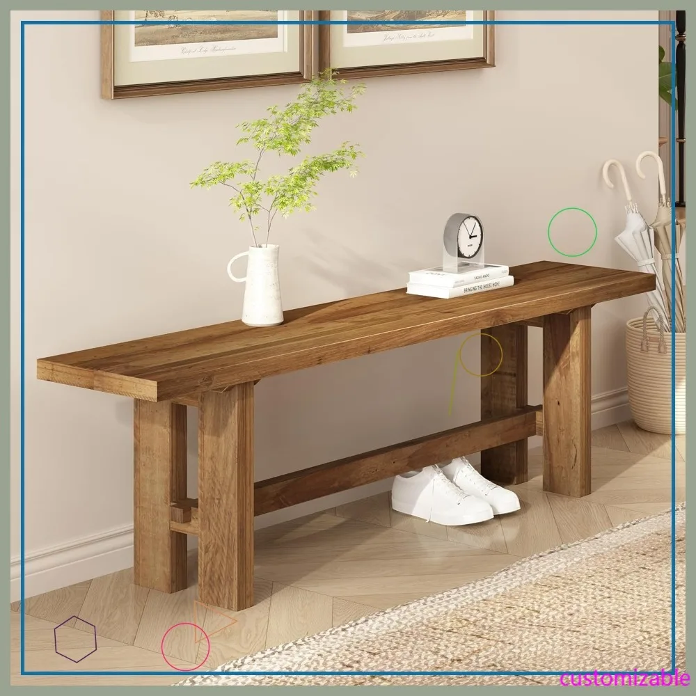 

Скамья из переработанной древесины 55 дюймов, скамья в стиле фермерского дома для прихожей, кухни, столовой, спальни, деревенская скамья из массива дерева для использования внутри помещений