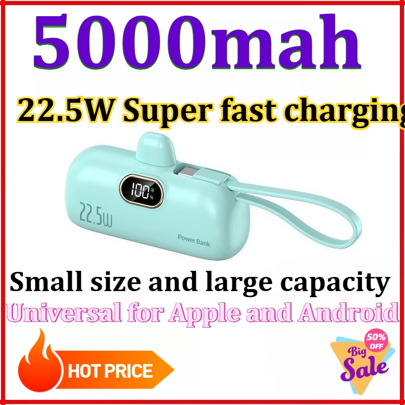 

Mini Portable Mobile PowerBank 5000mah Type-C / iOS Fast Charging for IPhone for Samsung for Xiaomi for HUAWEI External Battery