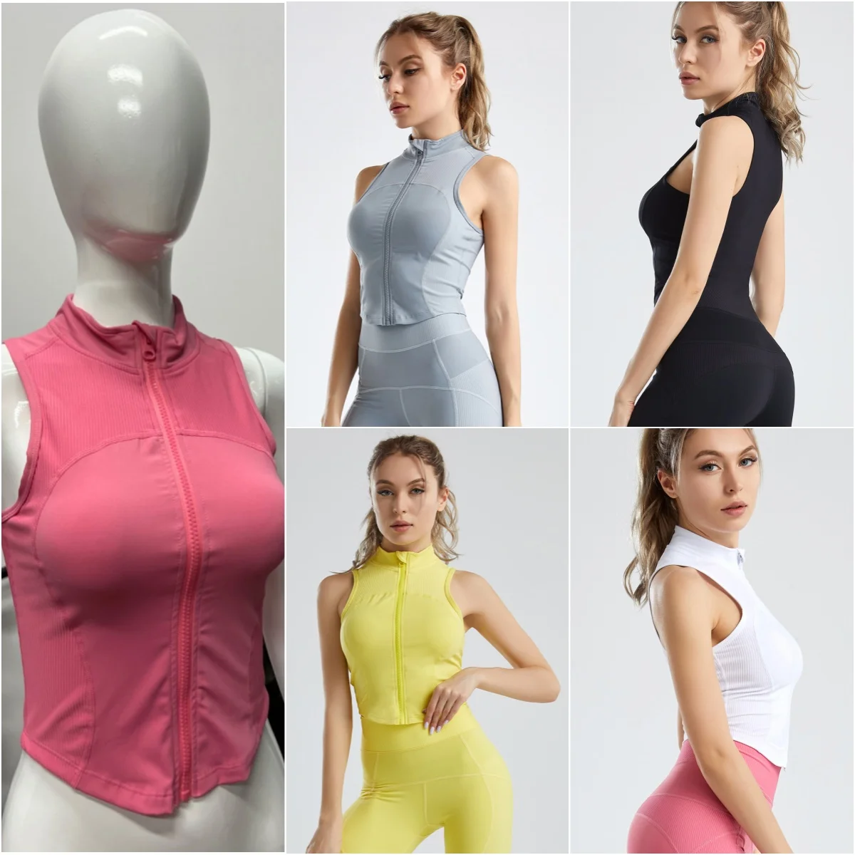 Women Yoga Tank Top Elastic Sleeveless Fitness Shirt Lady Activewear Quick Dry Zipper Gym Running Vest Sports Workout Clothes