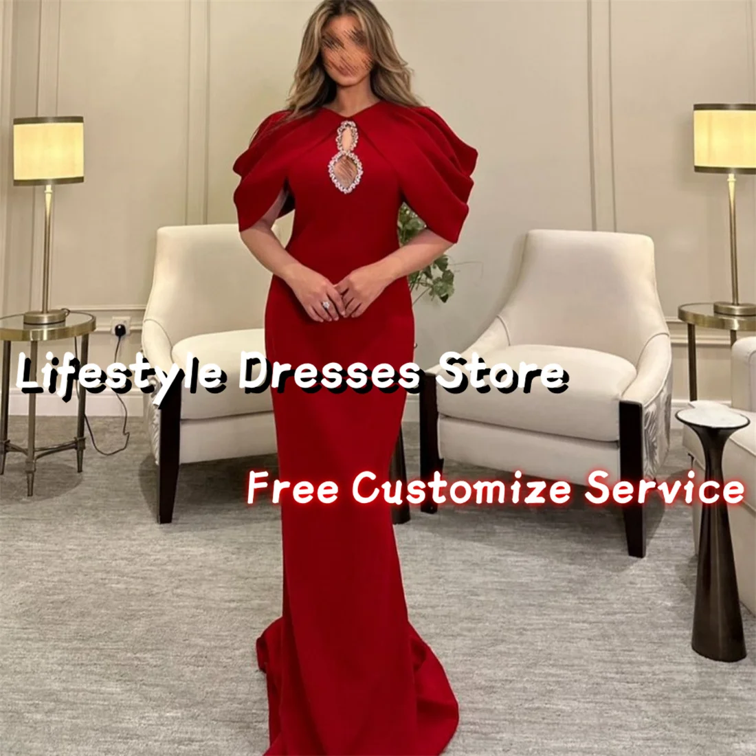 

Pleat Mermaid Cut-out Beads Evening Dress 2024 Lady Red Formal Party Gown Saudi Arabia Wedding Prom Dress