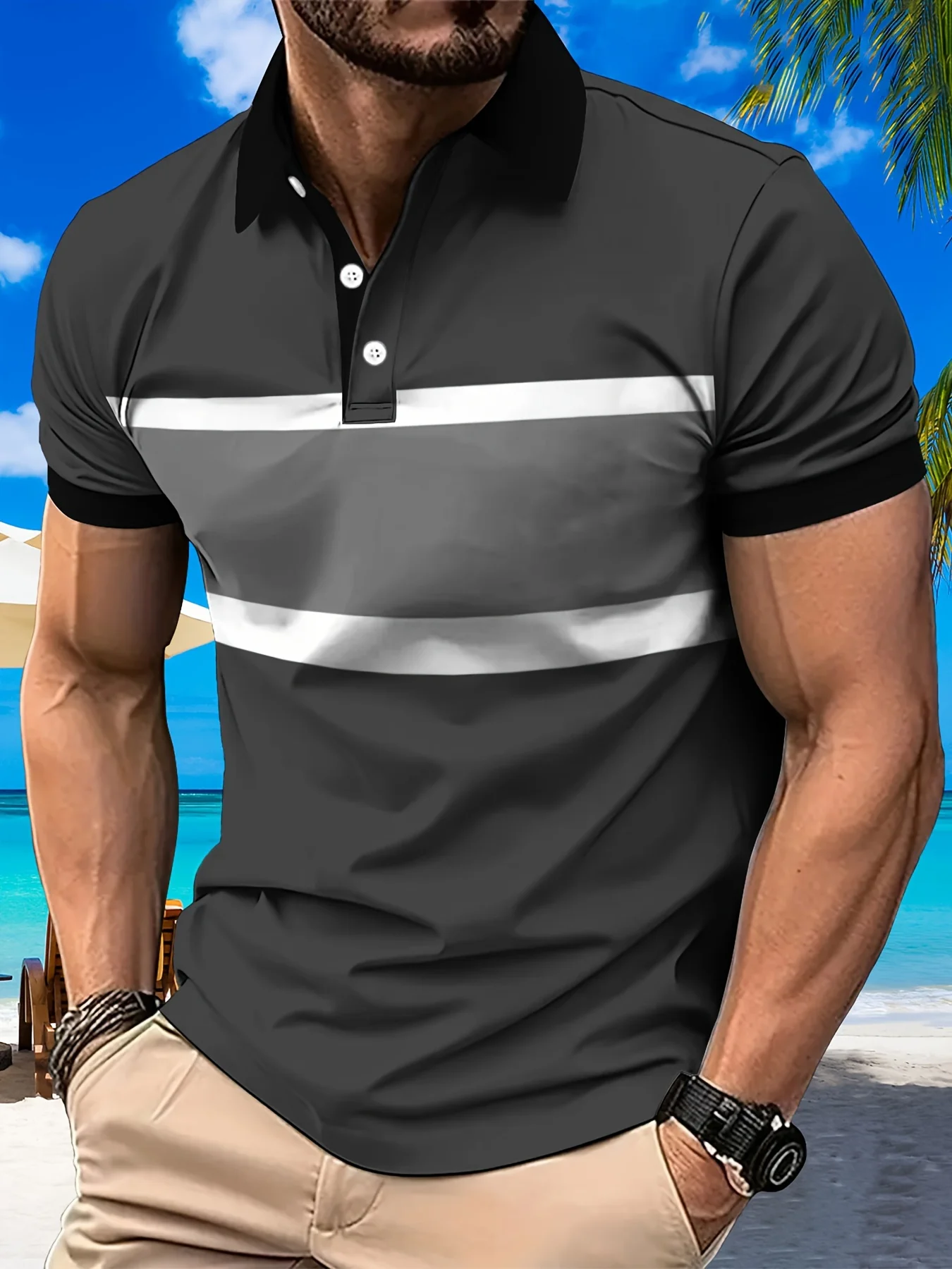 

The 2025 summer new men's POLO shirt is light breathable casual and fashionable with 3D printed men's T-shirt