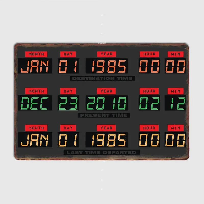 العودة إلى المستقبل DeLorean الوقت وحدة التحكم الرجعية المشارك الملصقات المعدنية تسجيل غرفة داخلية الديكور ديكور المنزل بار جدار ديكور