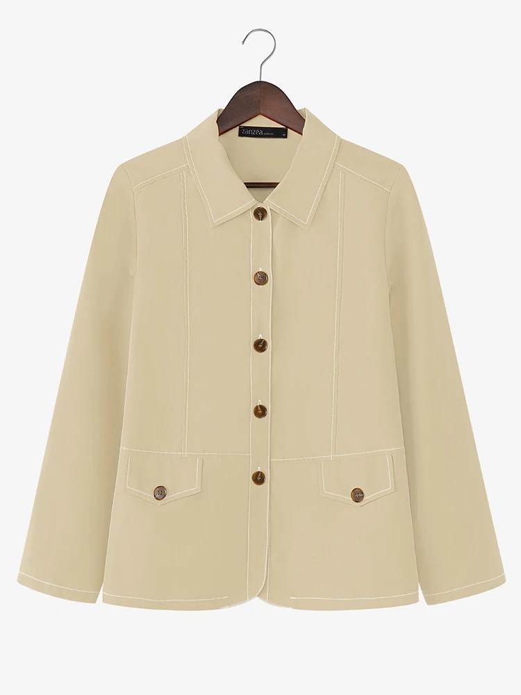 2025 ZANZEA Vinatge Donna Giacche Cappotti Elegante Autunno Manica lunga Bottoni Giacche Risvolto Collo OL Capispalla da lavoro Cappotto sottile solido