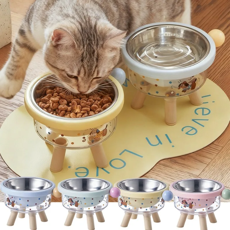 

Cartoon Printed Elevated Pet Bowl with Anti-Tip Base- Large-capacity Stainless Steel Dog Bowl,Neck-protecting Cat Bowl Easyclean