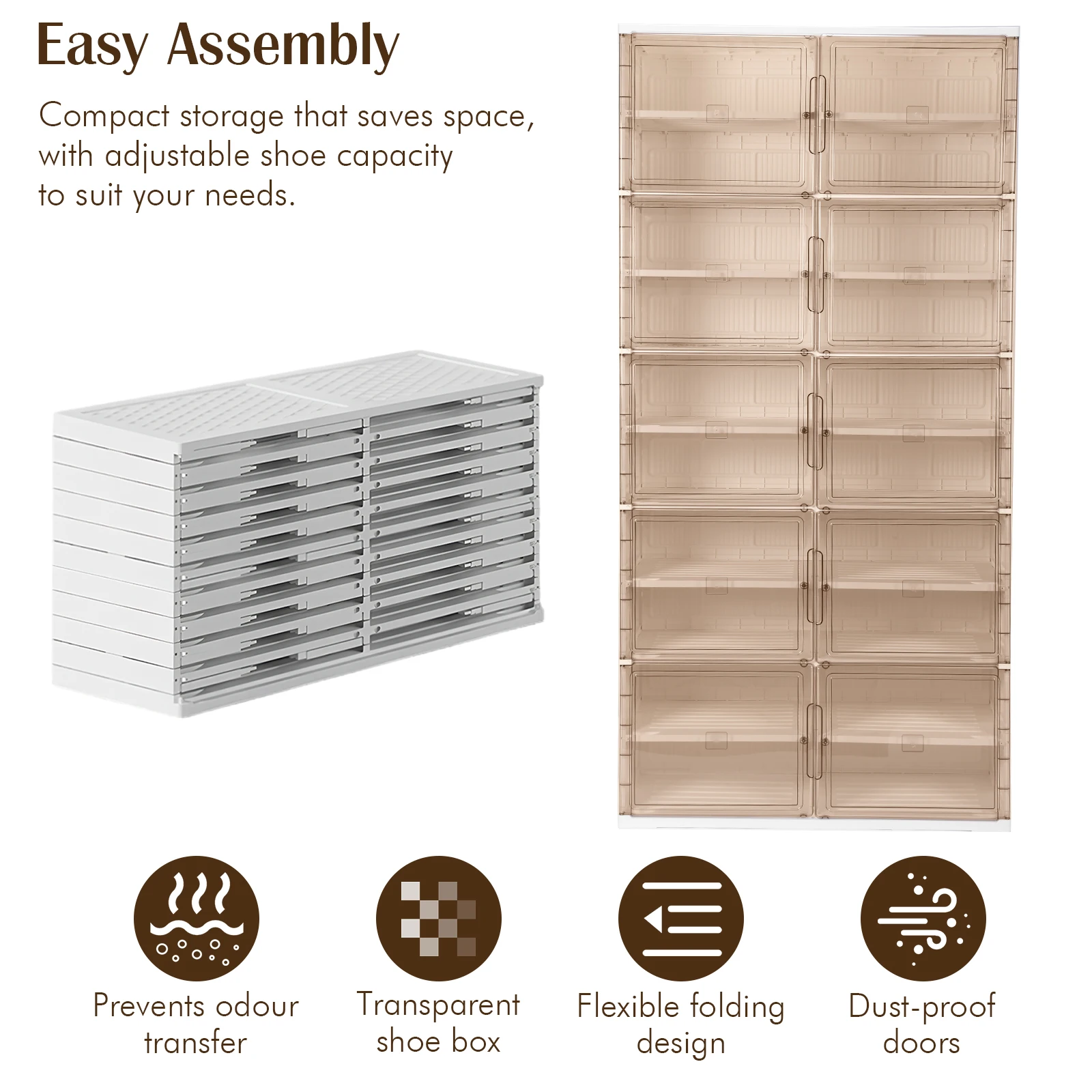 Kotak Penyimpanan Sepatu Lipat 10 Tingkat 40 Pasang dengan Pintu Transparan Magnetik, Lemari Sepatu Plastik, Rak Sepatu, Organizer Rak Pintu Masuk