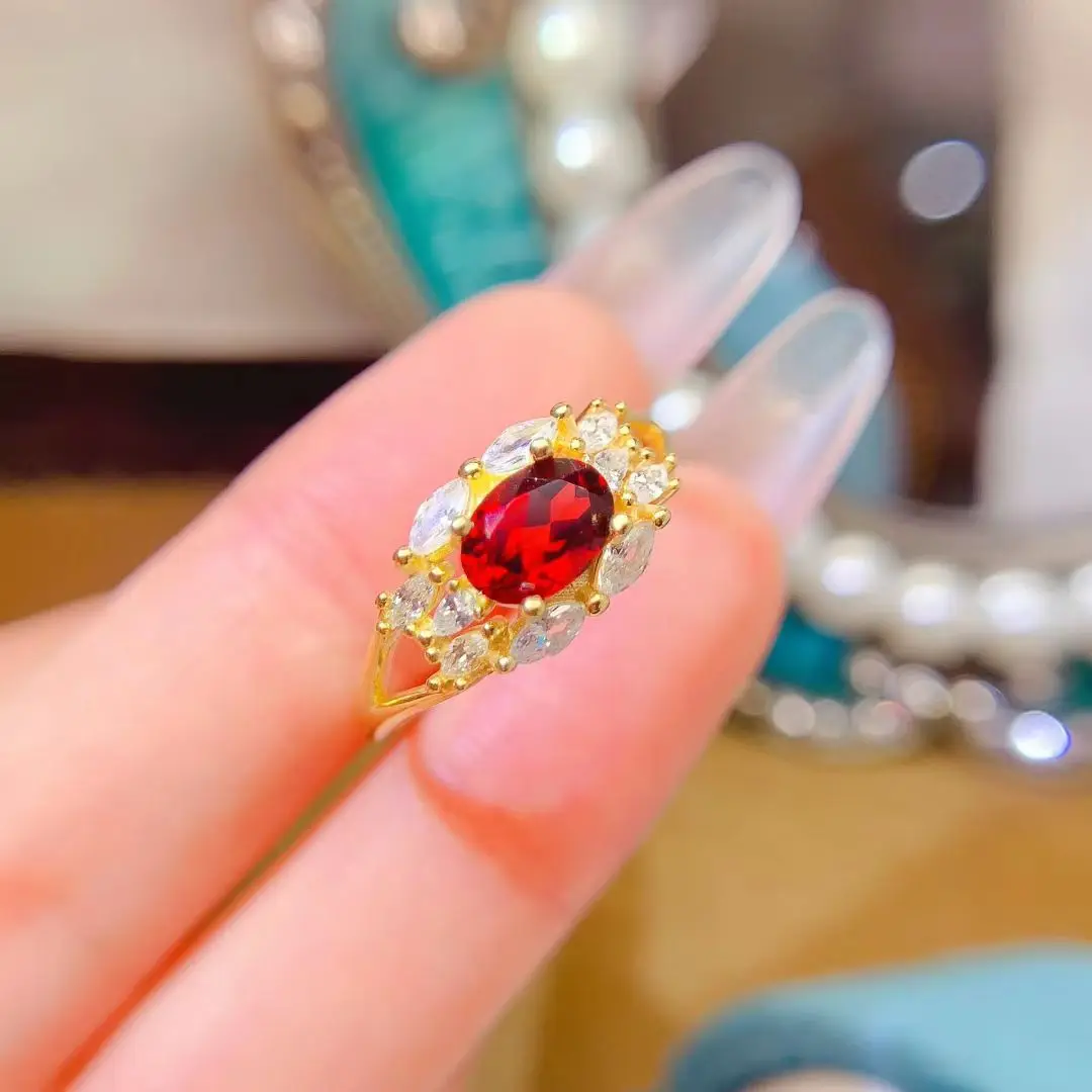 

Серебряное кольцо с красным драгоценным камнем, кольцо с натуральным гранатом, 5 мм * 7 мм, класс VVS, настоящий гранат, ювелирные изделия из серебра 925 пробы с позолотой 18 карат