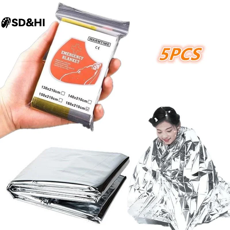 5 Pcs Emergency Reflective Thermal Blanket Space Blanket Designed For Body Warmer Outdoor First Aid Camping Hiking Travel