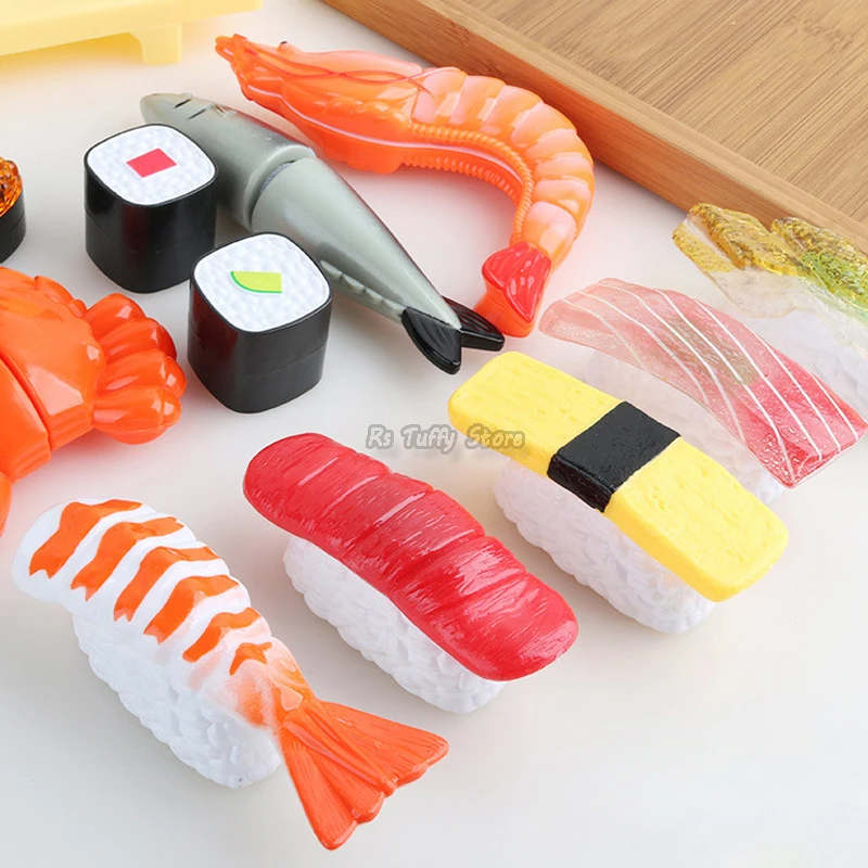 13pcs/Set Plastic Simulational Cut Sushi Seafood Food Pretend Toy Reusable Kitchen Cooking Toys Kids Play House Set Girl Gift