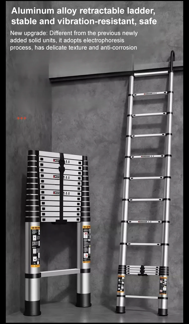 Teleskopleiter, tragbare Klappleiter aus Edelstahl, ausziehbare Mehrzweckleiter für Zuhause, Büro, Wohnmobil, Dachboden, Reinigung und Wartung, faltbare Stufenleiter aus Aluminiumlegierung, robuste, kompakte Aufbewahrungsleiter mit Sicherheitsverriegelung – Detail 2