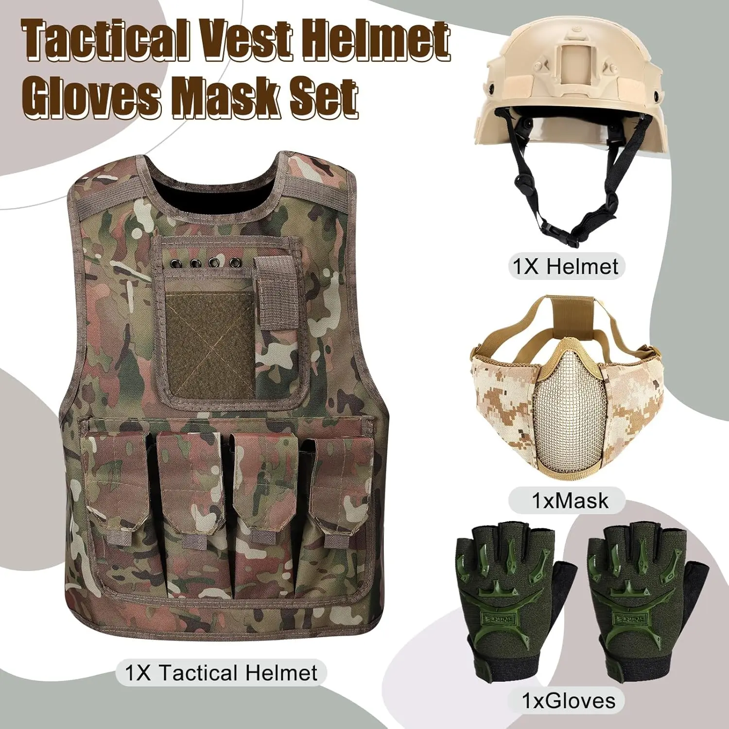 4 Packs Tactical Vest Helmet Gloves Mask Set Outdoor Training Combat Hunting Gear Airsoft Paintball Shooting Protective Vest