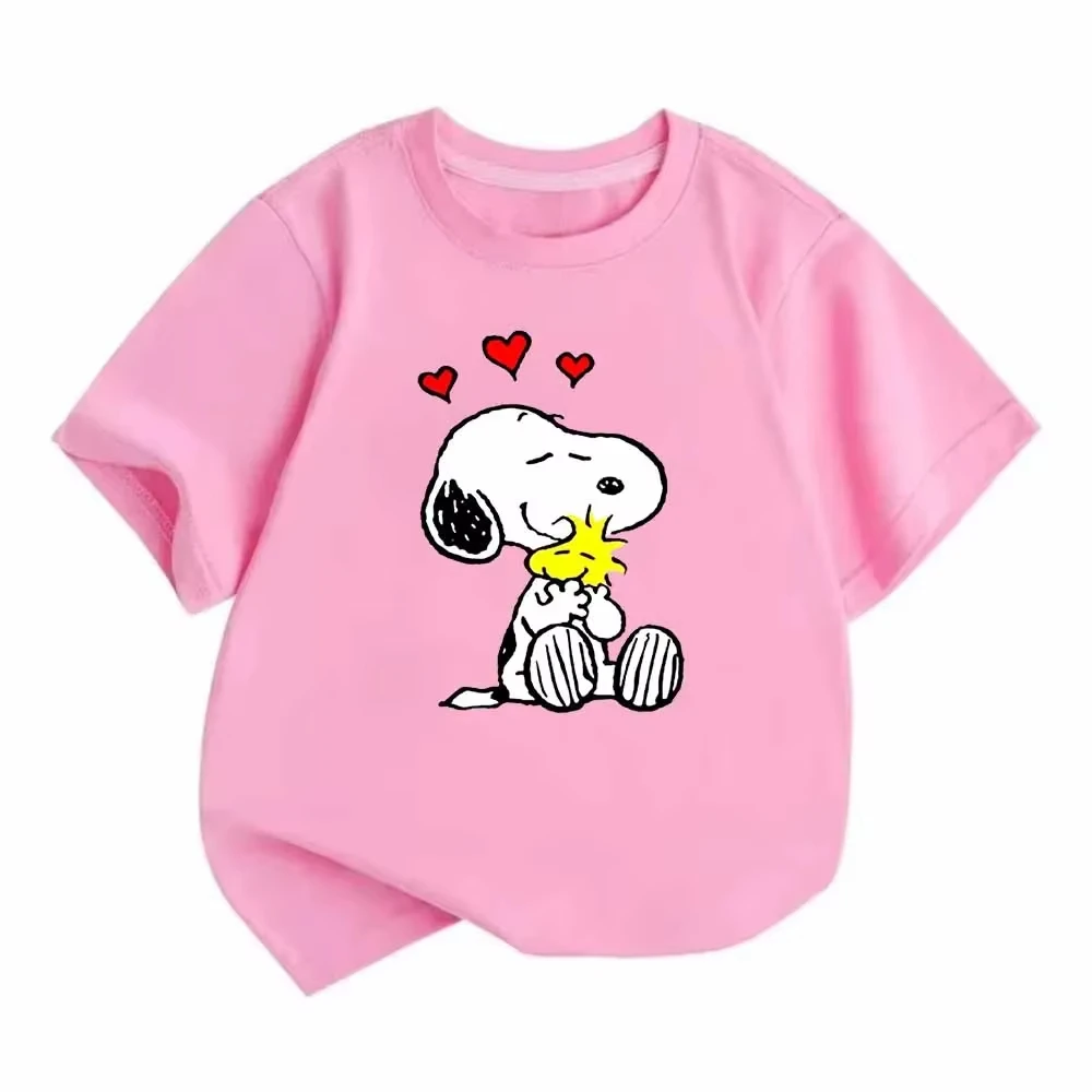 

Summer Cartoon Cute Snoopy Printed T-shirts For Children Casual Sports High Quality Loose Cotton Short Sleeved Round Neck Tops