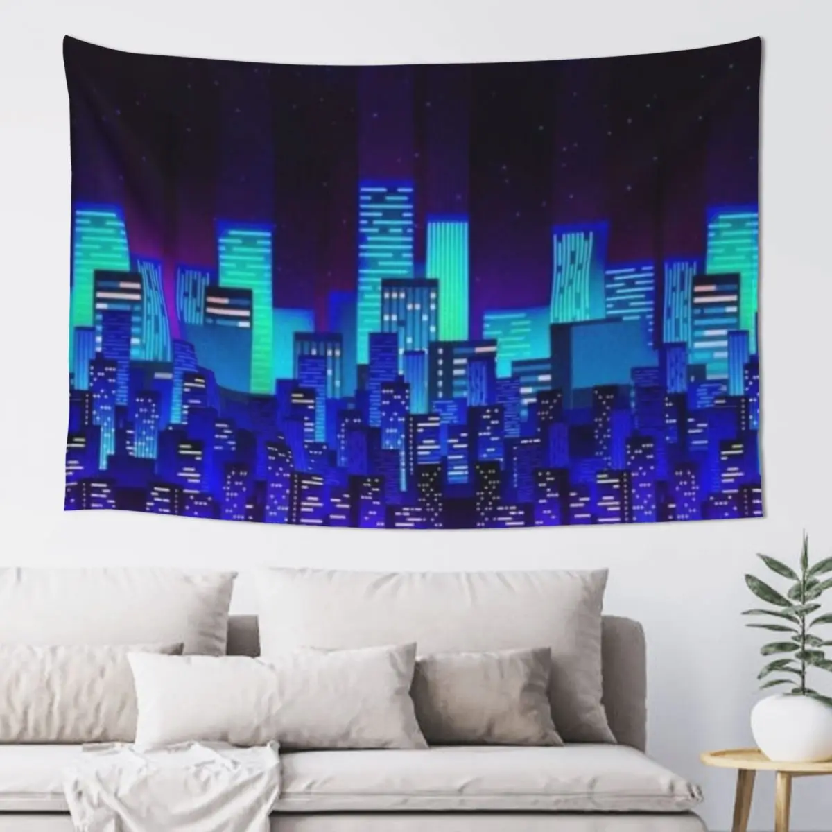 

SYNTHWAVE CITY - BLUE Tapestry Aesthetic Room Decor Korean Aesthetic Room Decor Christmas Decoration Tapestry