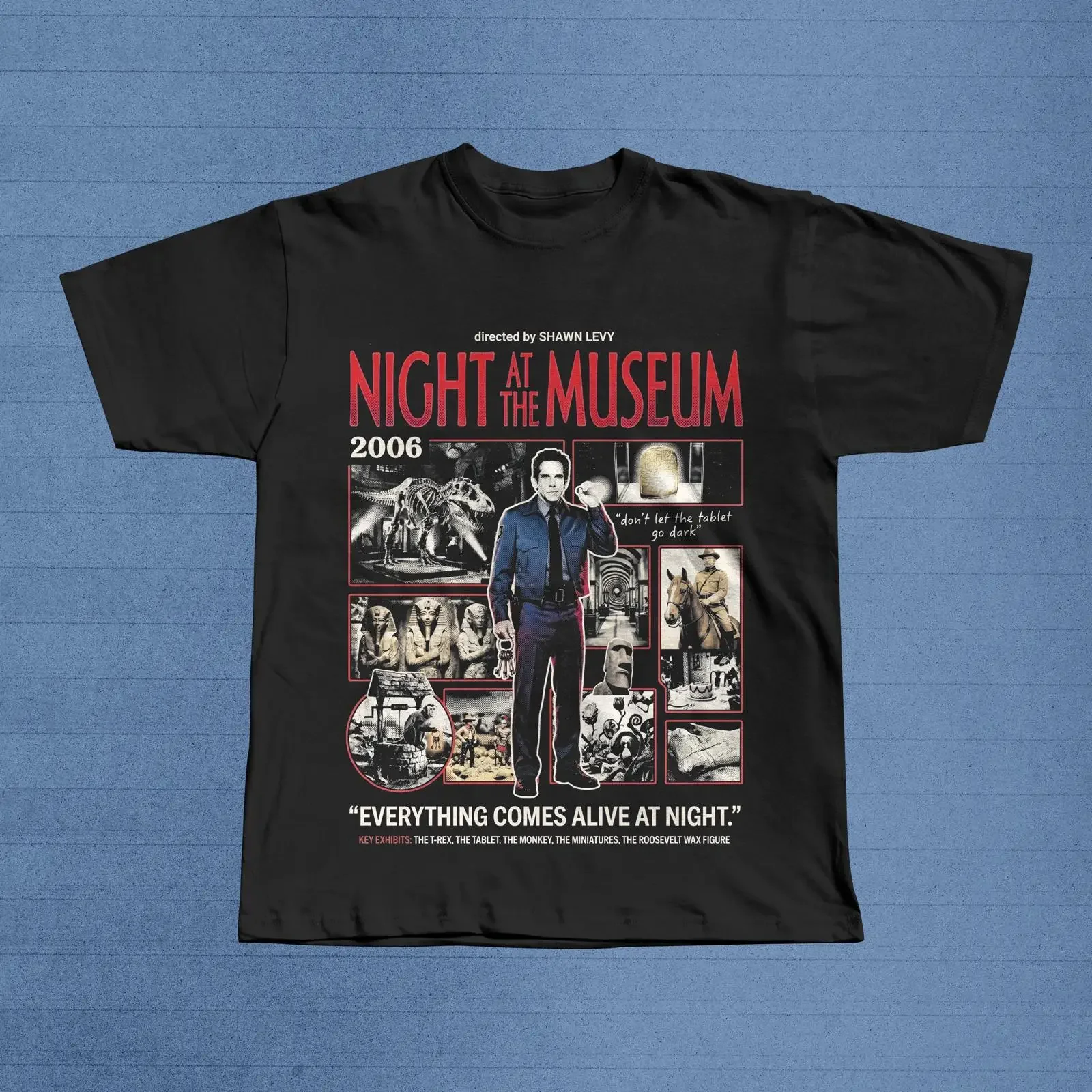 Night at the Museum 2006 Movie T Shirt Larry Daley Exhibits vintage Washed Comfortable graphic fashion designer clothes