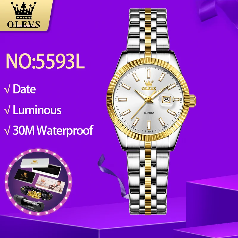 

OLEVS 5593 Luxury Brand Womens Watch Fashion Waterproof Quartz Watch Simplicity Female Watch Original Gift Bracelet Luminous