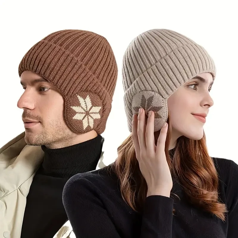 Gorros de punto con protección auditiva para hombre y mujer, gorro grueso de lana cálida para ciclismo al aire libre, informal, a prueba de viento,