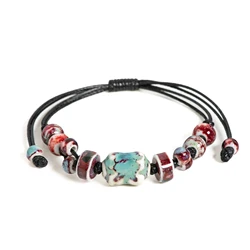 Handmade Imperial-Inspired Ceramic Bracelet Adjustable Bohemian Ethnic Jewelry Unique Artisan Gift 2-003