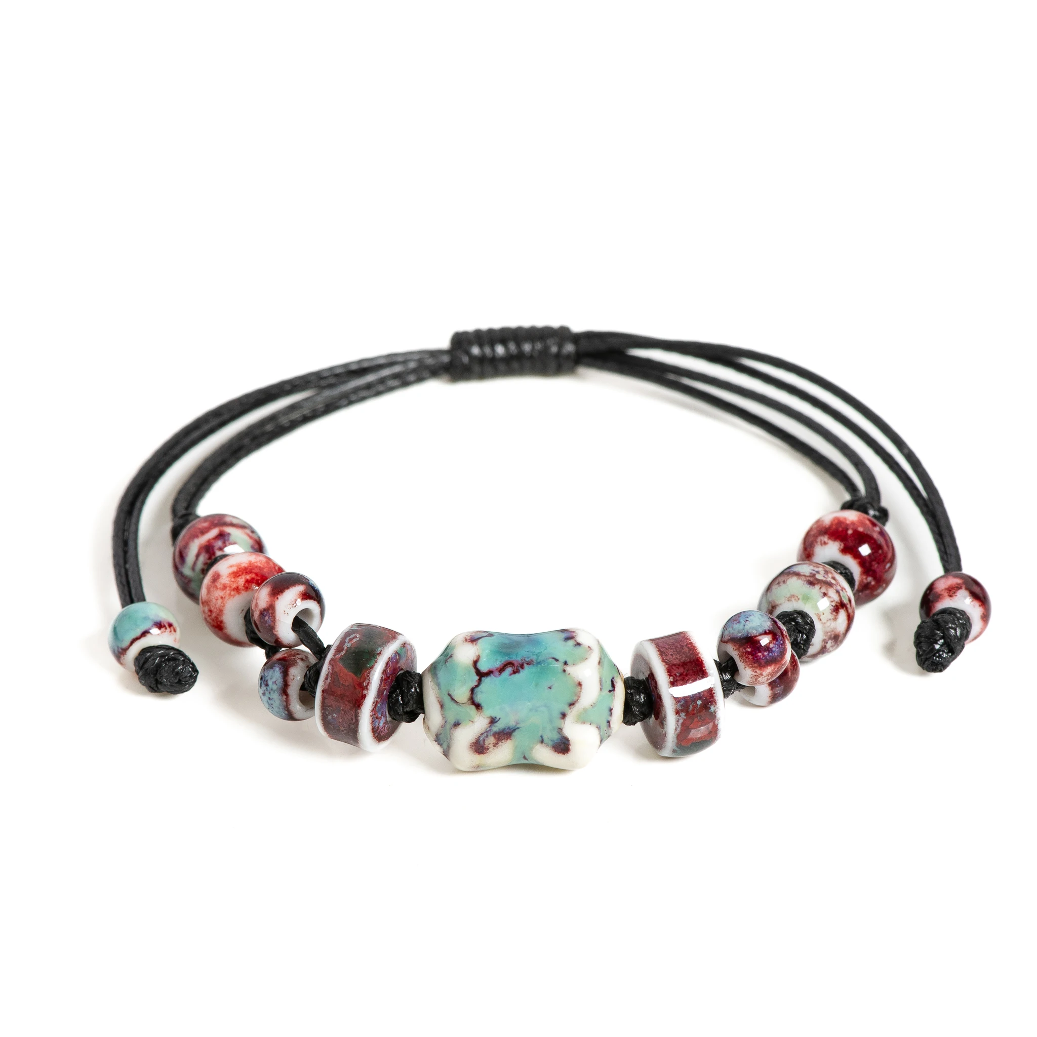 Handmade Imperial-Inspired Ceramic Bracelet Adjustable Bohemian Ethnic Jewelry Unique Artisan Gift  2-003