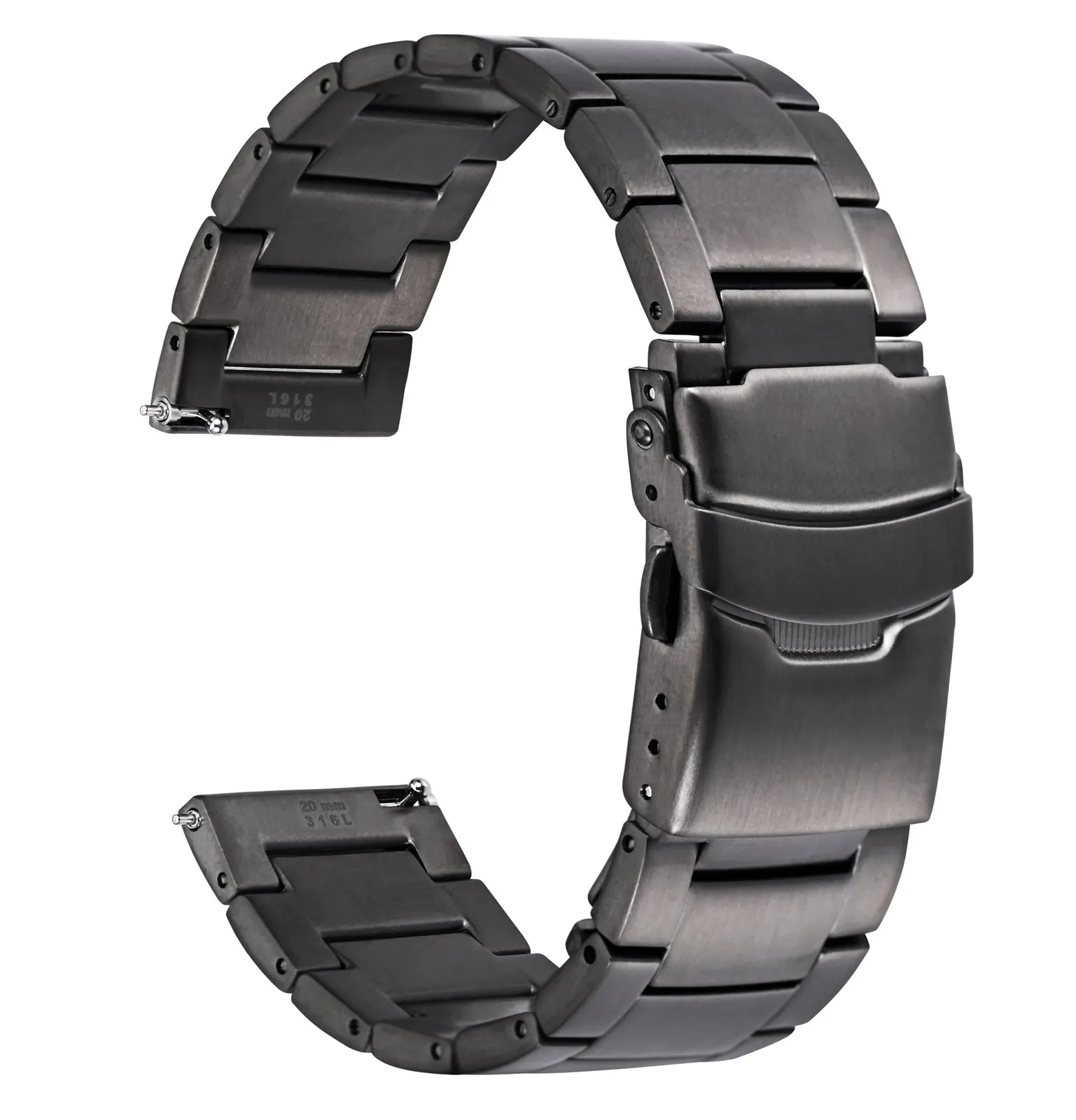 Brush Matte Finish Metal Watch Band Stainless Steel Bracelet Straps 18mm/20mm/22mm/24mm Double Buckle Black or Silver,Gold