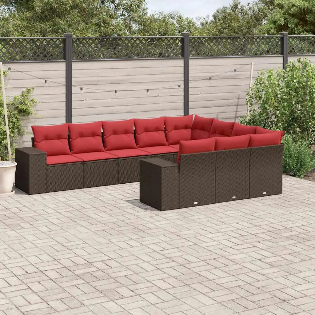 

10 Piece Outdoor Patio Sofa Set with Cushions Brown Wicker Rattan Furniture