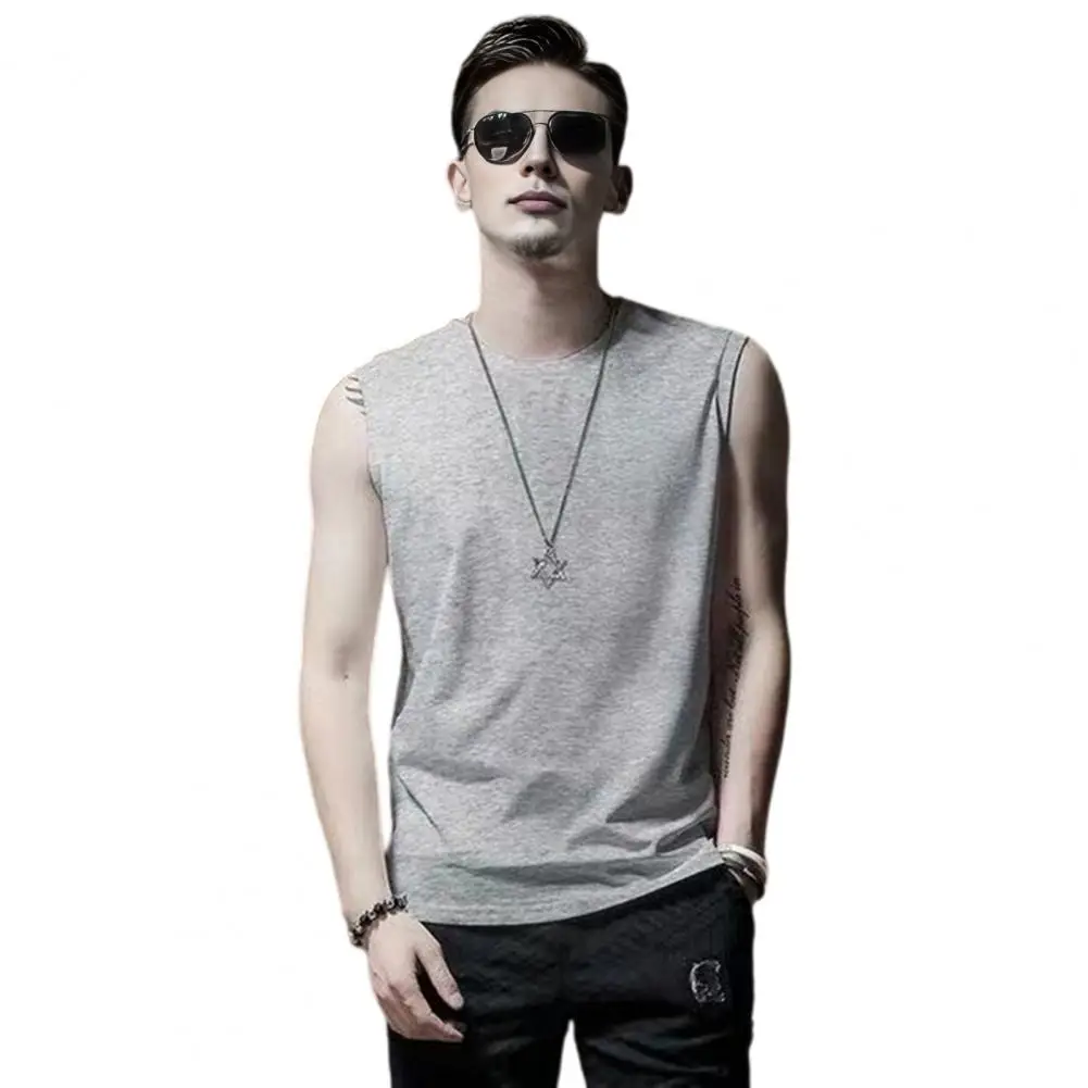 Men Vest Men's Quick-drying Sports Vest Sleeveless Round Neck Top Wide Shoulder Straps Casual Activewear for Daily Wear Wide