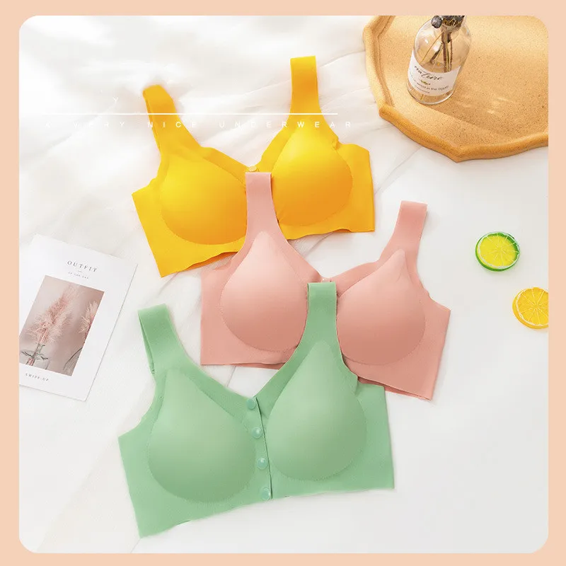 

Nursing Bra Clothes For Pregnant Women Wire Free One Piece Front Open Button Solid Ice Silk Maternity Underwear Breast-feeding