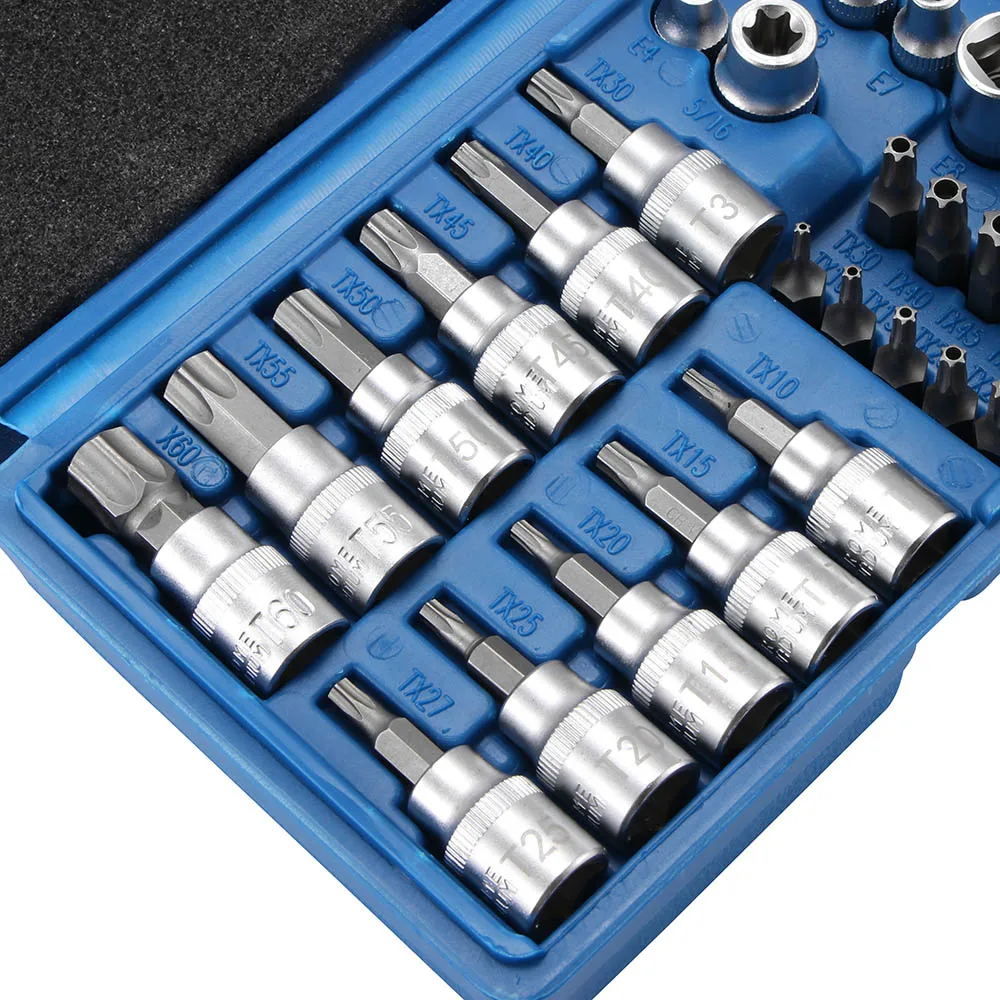 1Set New 34 Piece Torx Star Socket Hexagon Wrench Set Drive Bit Socket Blue Tamper Proof Hand Tools Car Repair Tool Dropshipping