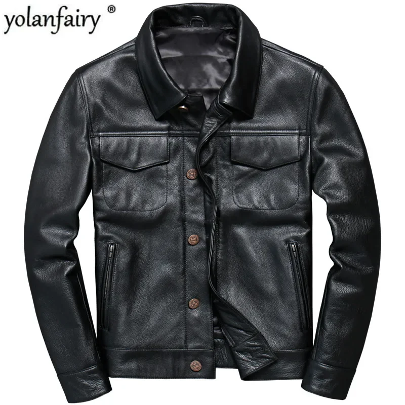 

Men's Genuine Leather Jacket Real Cow Leather Coat Spring Autumn Cowhide Motorcycle Jacket Chaqueta Cuero Hombre T-1213 KJ4108