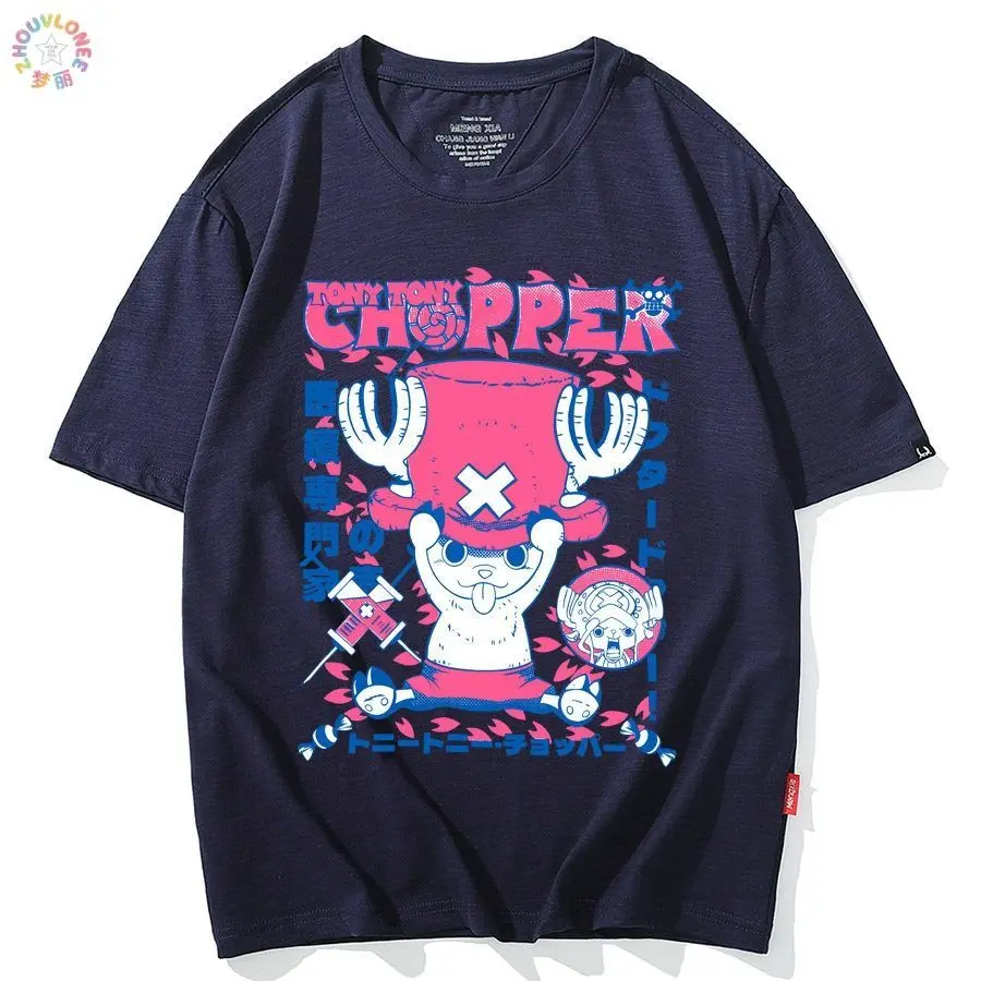 The Pirate King Chopper Print Cartoon T-Shirt Short Sleeved Summer Boys and Girls Half Sleeved Clothes Shirt Cartoon Anime Trend
