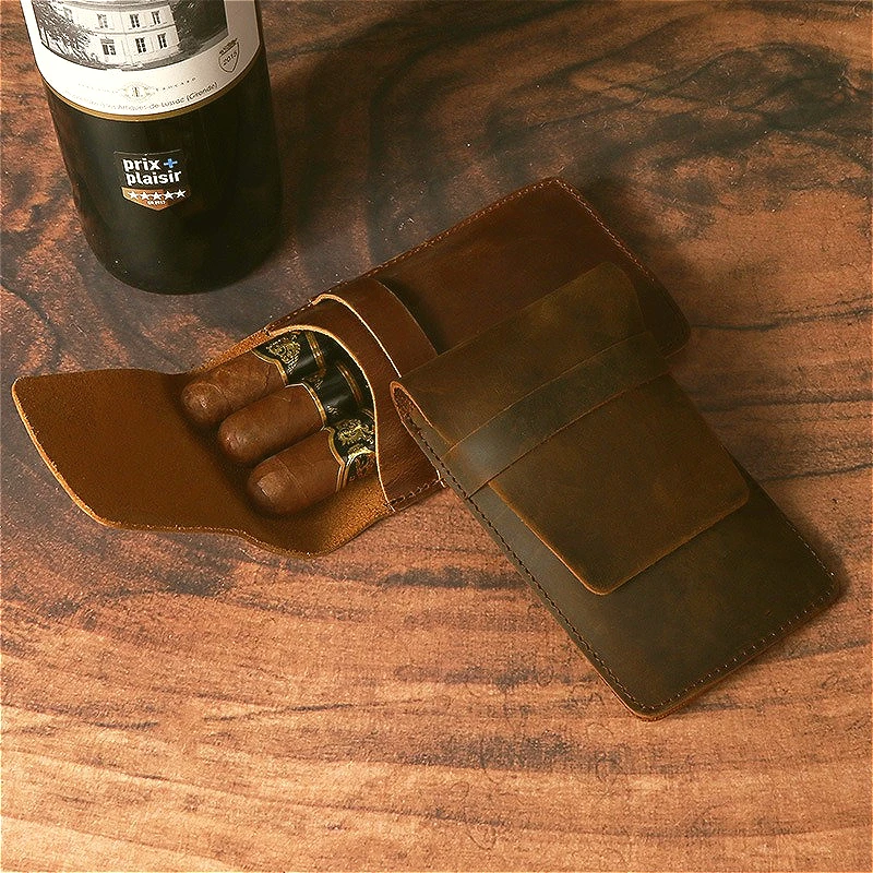 

Кожаный портсигар, сумка для 3 сигар, портативная дорожная элегантная коробка для сигар, гаджеты, аксессуары для курения, курительная трубка, хьюмидор для сигар