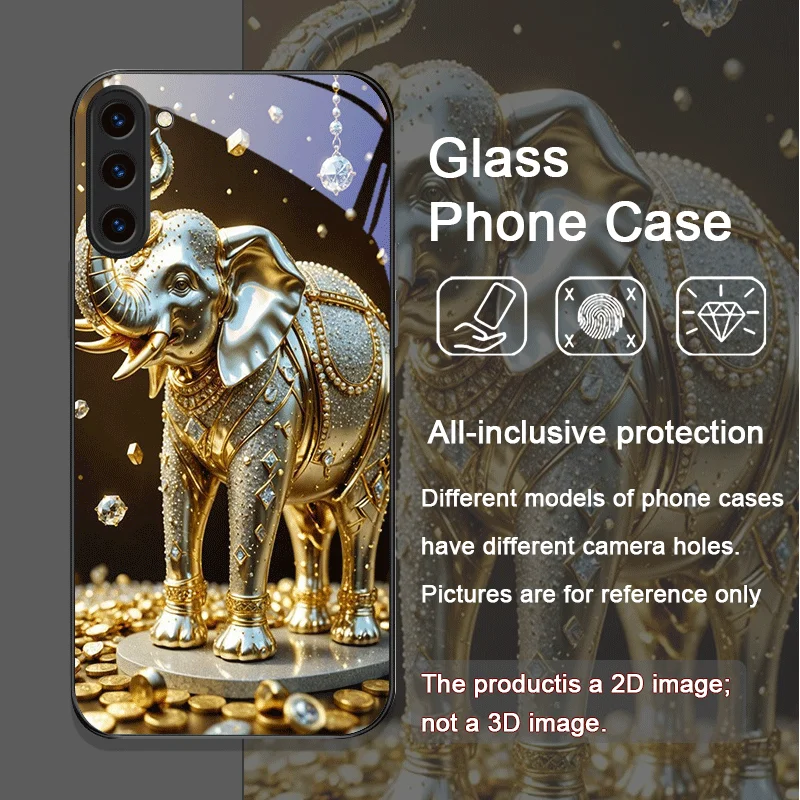 الفاخرة الذهبي الفيل نمط الزجاج المقسى قضية الهاتف لسامسونج غالاكسي S25 الترا S24 S23 S10 زائد S22 S21 S20 FE يغطي #6