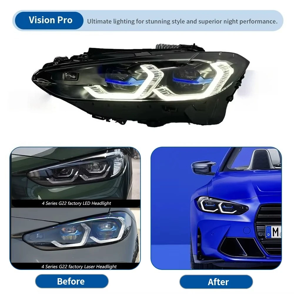 G22 Headlight 2021-2025 Triple color Auto 4 Series M3 M4 G82 G80 Yellow White Amber Drls Switching Head Lights for BW